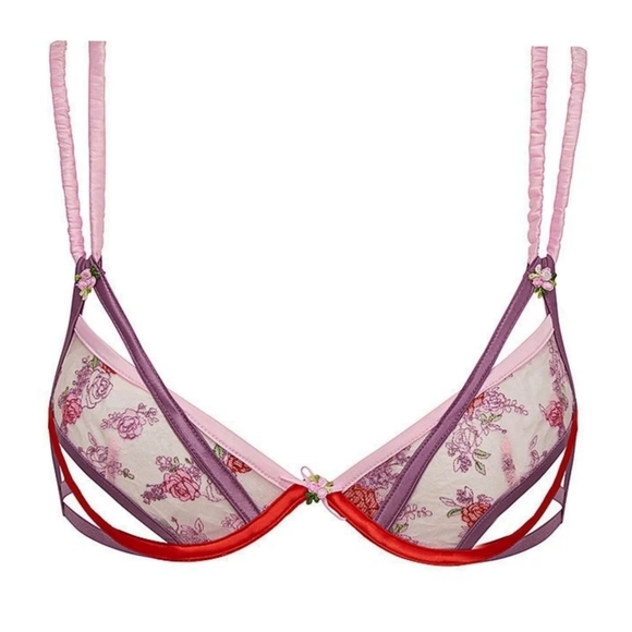 For Love & Lemons ✦ Rose Bloom Bra + Panty Set ✦ Floral Lace Satin S NWT - Picture 3 of 10